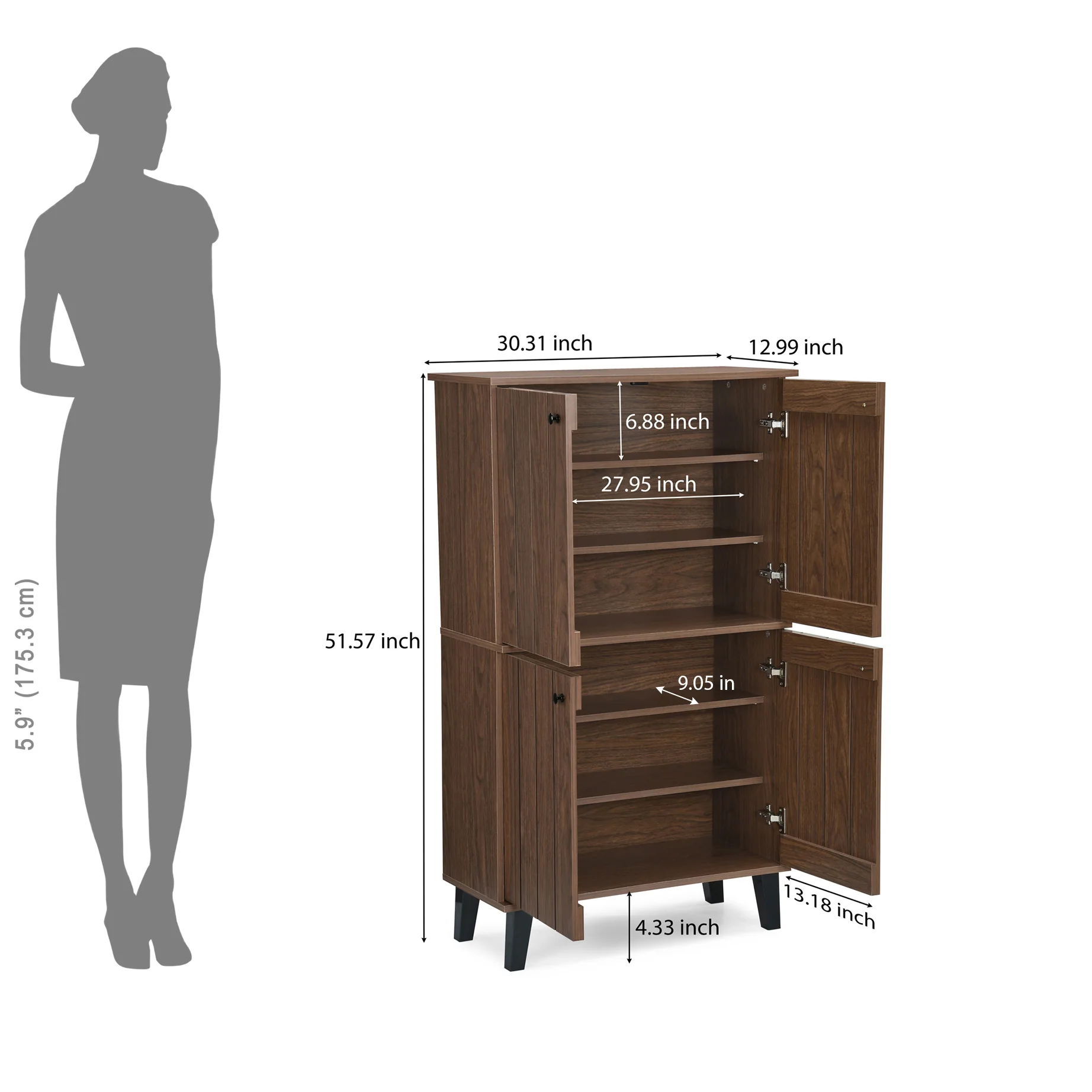 Nilkamal Wildon 4 Door Shoe Rack (Walnut) - Image 11
