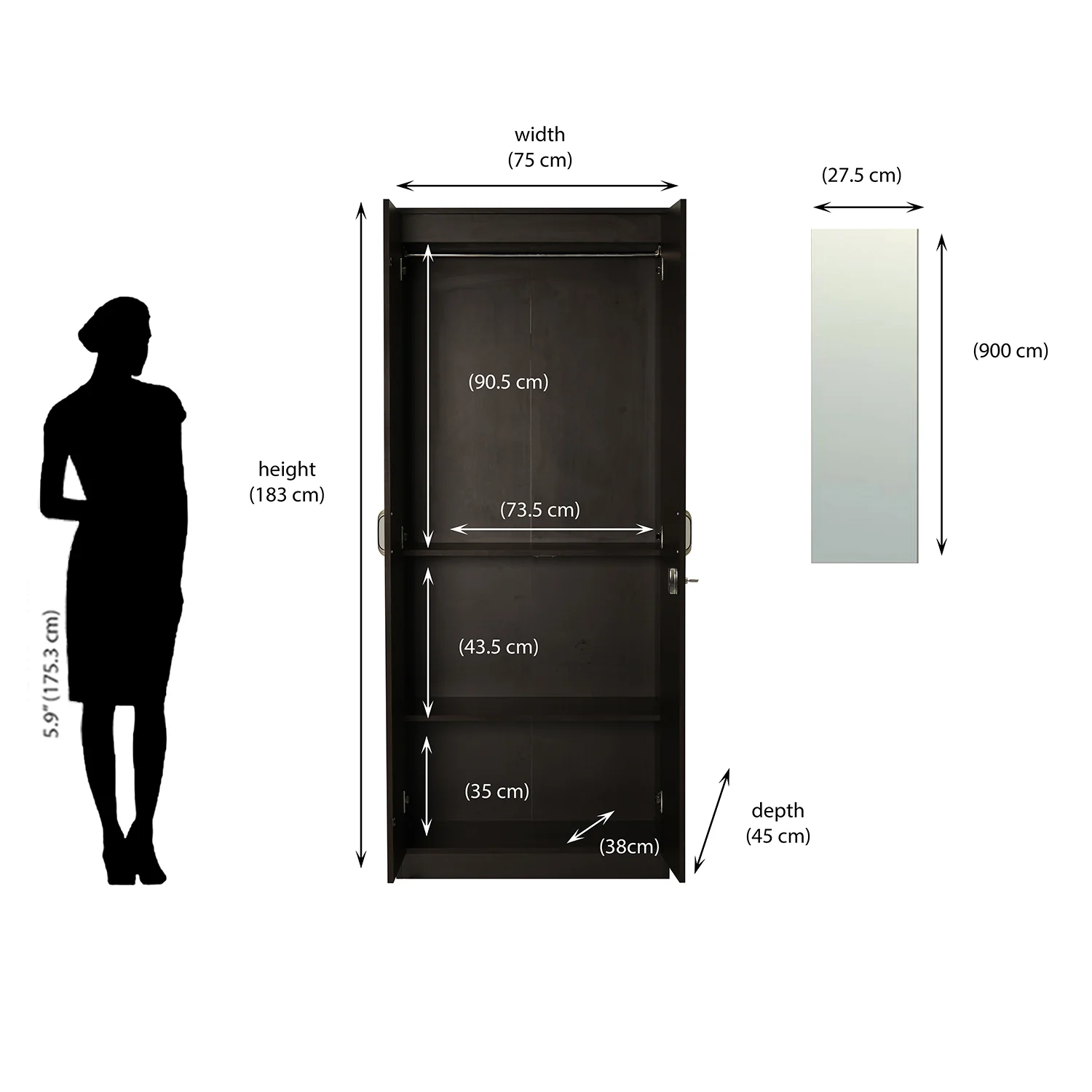Nilkamal Willy 2 Door Mirror Wardrobe (New Wenge) - Image 8