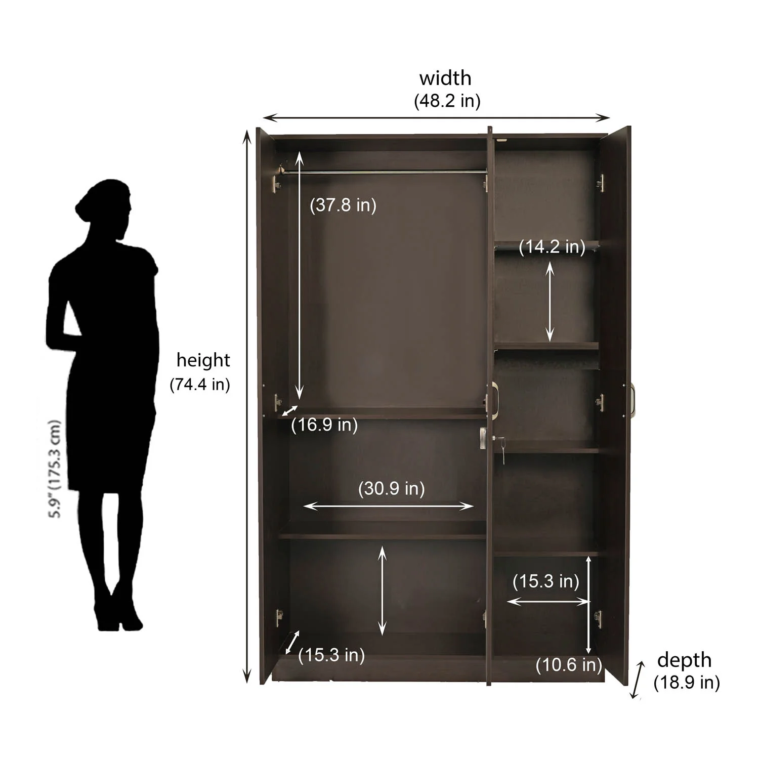 Nilkamal Willy 3 Door Wardrobe without Mirror (New Wenge) - Image 8