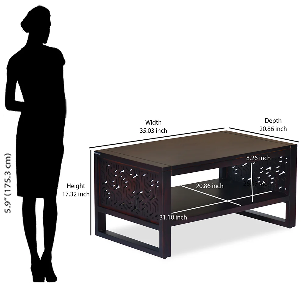 Nilkamal Zoolu Solid Wood Coffee Table (Mahogany) - Image 8